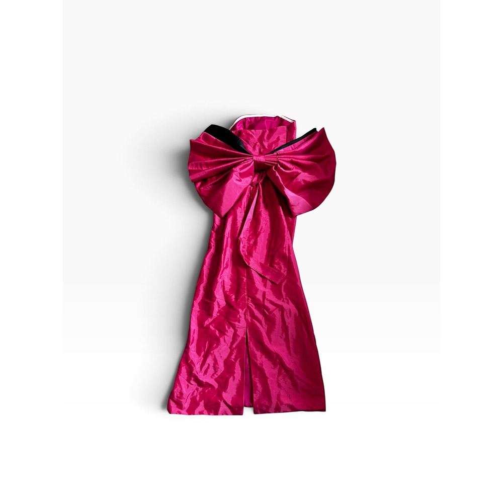 NWT Vintage 80s Celeb Strapless Gown Magenta Pink Statement Bow Barbiecore Dress